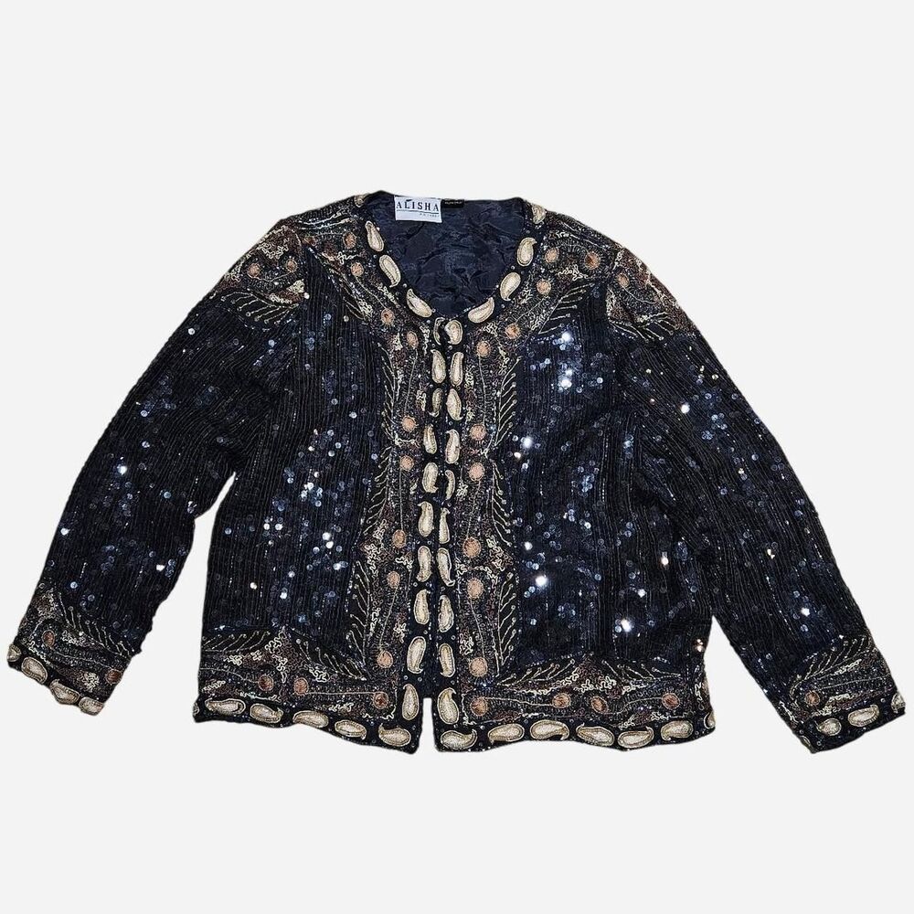 80s 90s boho rodeo beaded sequin silk jacket